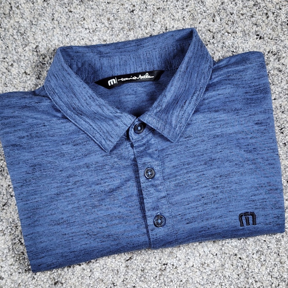 TravisMathew Polo Mens S Blue Heathered Space Dye Short Sleeve Excellent